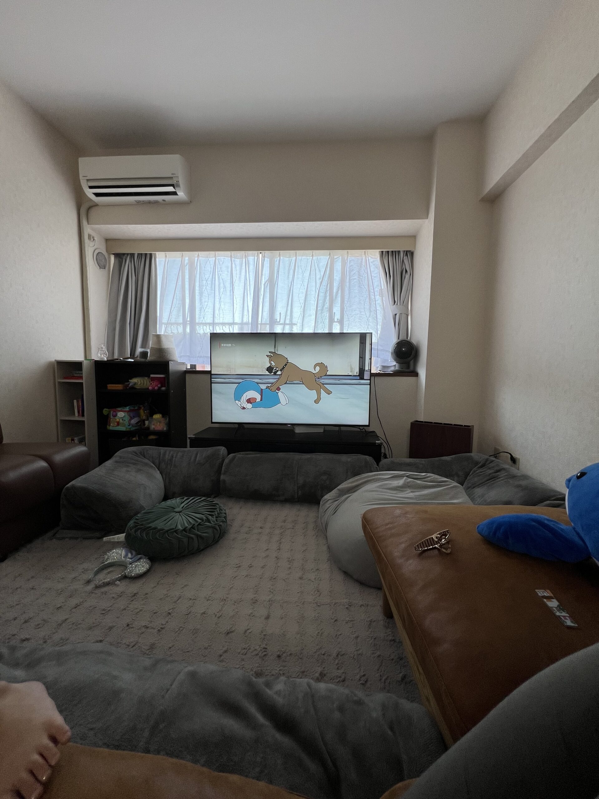 夏に分解してクッションだけ配置したローソファ
